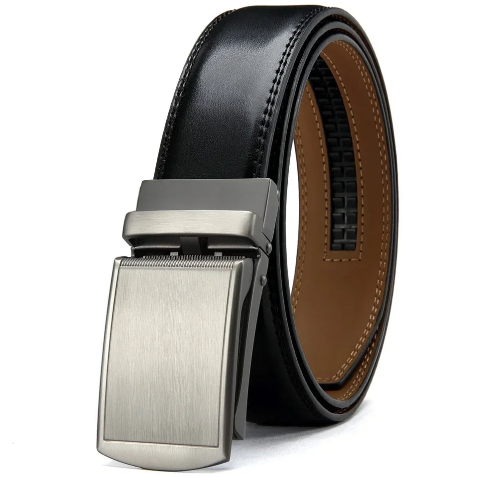 Leather Ratchet Belt With Adjustable Buckle